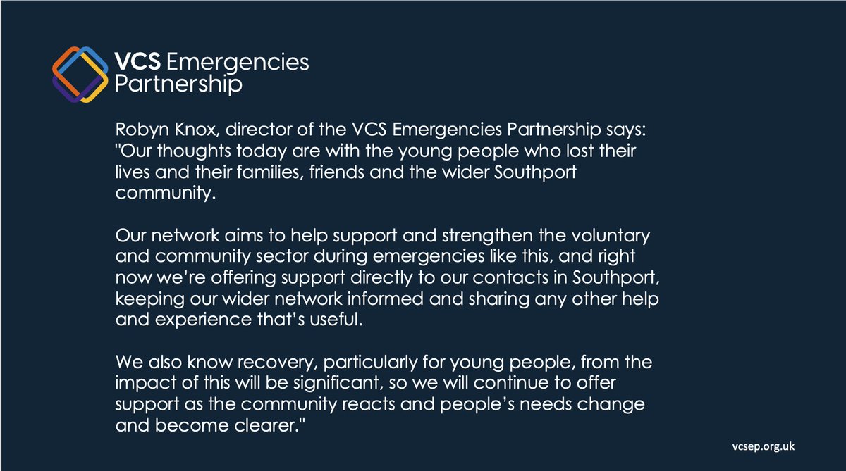A statement from our director, <a href="/Robynsmithuk/">Robyn Knox (Smith)</a> as we learn more about the needs of the community in #Southport after yesterday's attack.