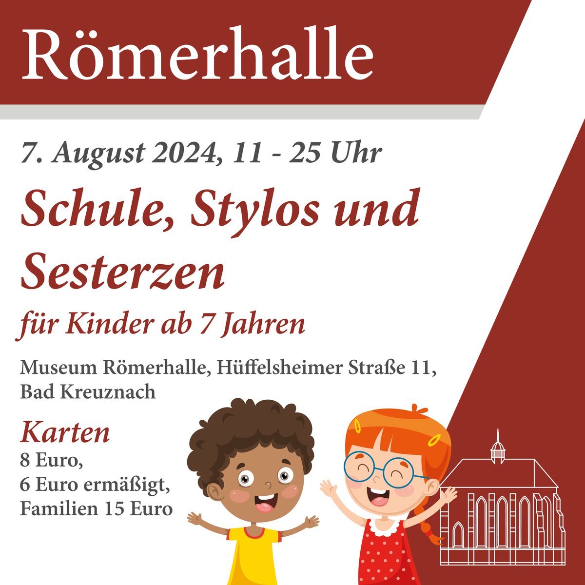 Das PuK und die Römerhalle bieten neben Bastel-Workshops auch Kindertheater und Kinderführungen.

Bilder: Adobe Stock

#badkreuznach #heimatkunde #heimatkundeverein #heimatkundeKH #geschichte #heimat #verein #Führung #Fuehrung #Museum #Kinder #ab4 #ab7 #Puppentheater #Römerhalle