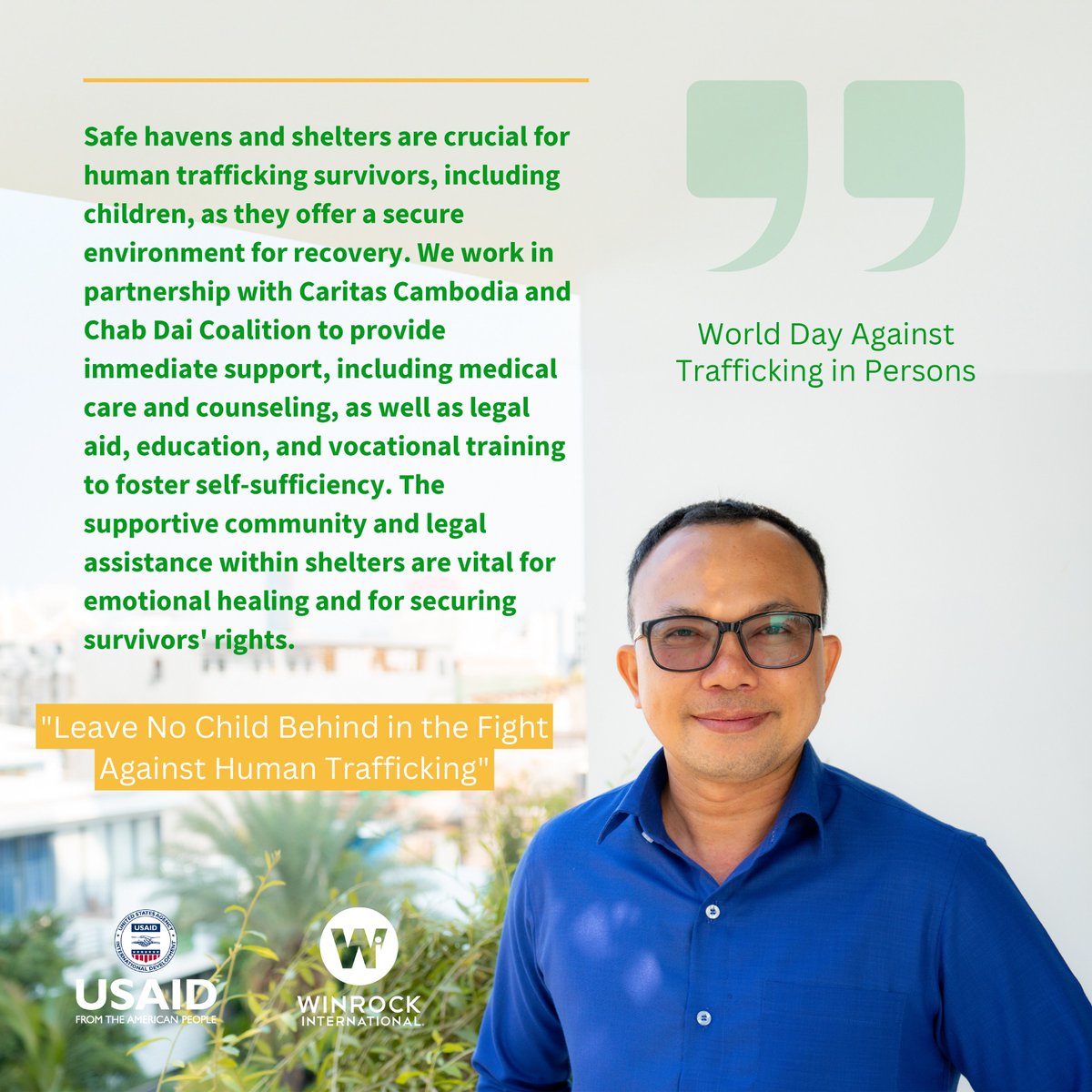 1 in 3 victims of human trafficking globally is a child. 

Today is World Day Against Trafficking in Persons. Join our staff in the fight against trafficking or share our story to spread awareness and drive positive change 🌍💪 #EndHumanTrafficking