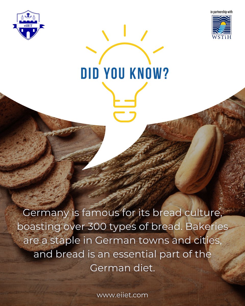 eiietberlin's tweet image. Did you know? Germany is famous for its bread culture, with over 300 types of bread! 🥖 Bakeries are a staple in every town and city, making bread an essential part of the German diet. 

Join us at eiIET in Berlin📚

#breadculture #germanbread #studyabroad #internationalstudents