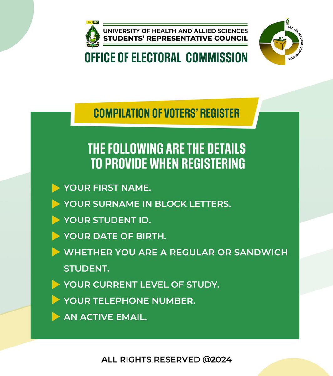 UHASSRC_EC's tweet photo. 📍📍📍📍📍📍📍📍📍📍📍📍📍📍
UHAS SRC EC opens its voters registration today 
Kindly follow the link below to register to vote 
Only for UHAS students 

https://t.co/HS0OVqwVi3 https://t.co/oDqymn80jd