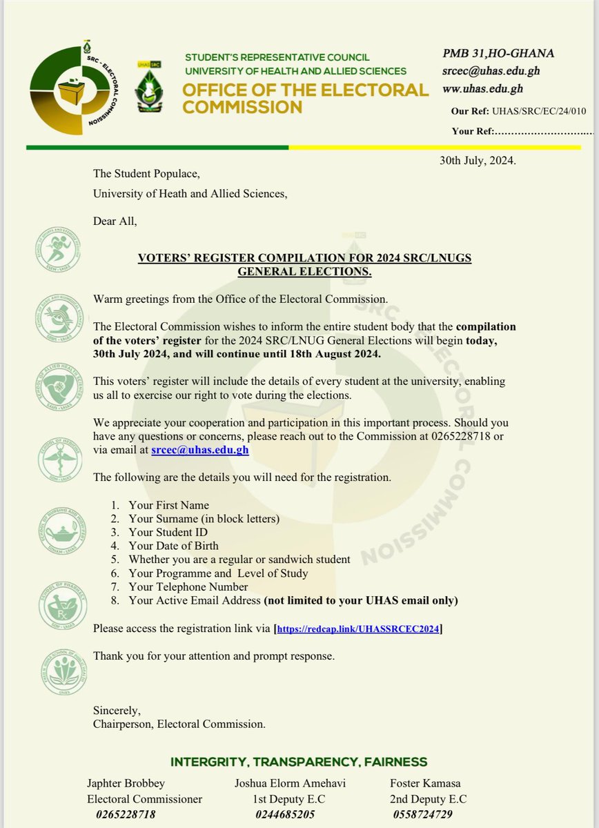 UHASSRC_EC's tweet photo. 📍📍📍📍📍📍📍📍📍📍📍📍📍📍
UHAS SRC EC opens its voters registration today 
Kindly follow the link below to register to vote 
Only for UHAS students 

https://t.co/HS0OVqwVi3 https://t.co/oDqymn80jd