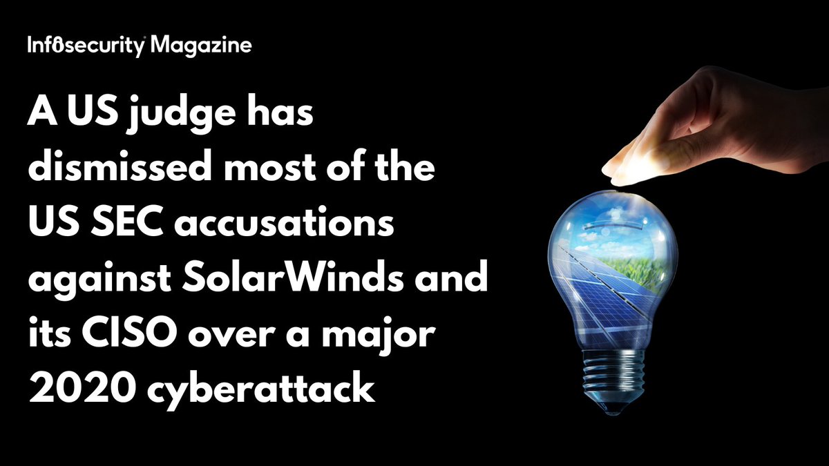 US Judge Dismisses Most SEC Charges Against #SolarWinds

A US judge has dismissed most of the <a href="/SECGov/">U.S. Securities and Exchange Commission</a> accusations against IT management software company SolarWinds and its CISO, Timothy Brown, over the 2020 #Sunburst cyberattack.

Read our full story here: bit.ly/3zT1ffd
