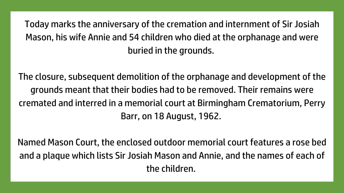 sjmtorg's tweet photo. Good evening @BrumHour. Does anyone like history? Today we mark Interment Day at the Sir Josiah Mason Trust #BrumHour https://t.co/23gamZjnJ1