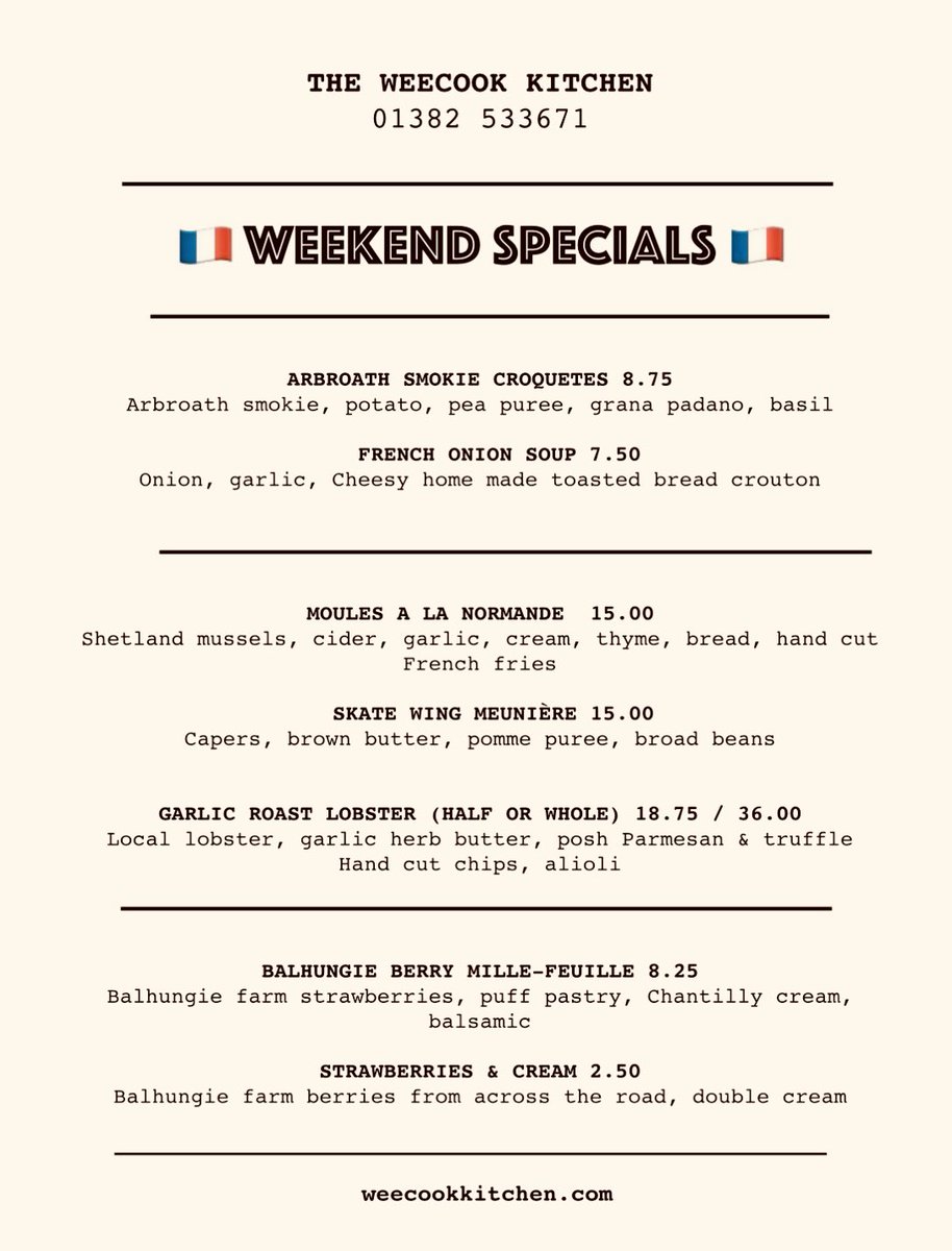 OOOH LA LA!!! 

We can’t make it to Paris for the Olympics so we’re bringing a taste of France to WeeCOOK this weekend.. with an Angus twist of course! 

Kicks off from Friday as soon as stocks arrive! 

..yes ..lobsters🦞😋