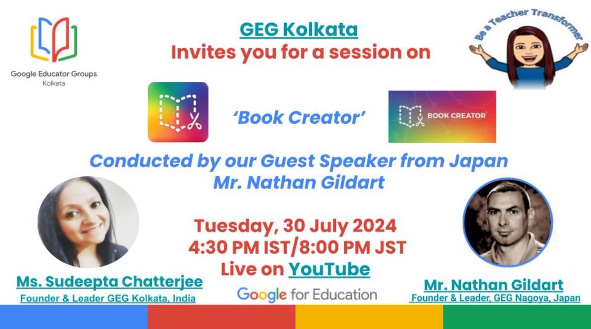Sudeepta GEG Kolkata (@gegkolkataindia) on Twitter photo Watch us live at 4:30 PM IST youtube.com/watch?v=PFkulzโฆ yet another fun session on Book Creator with <a href="/nathangildart/">Nate Gildart</a>! Always a pleasure to learn from him <a href="/GoogleForEdu/">Google for Education</a> <a href="/GegProgram/">Google Educator Groups</a> <a href="/GEGDelhiNCR/">GEG DelhiNCR</a> <a href="/mimmasayuti/">mimmasayuti</a> <a href="/gegnagoya/">Google Educator Group Nagoya</a> <a href="/jgarygarcia/">Gary Garcia ๐จโ๐ป EdTech and Beyond</a> <a href="/EmkayIdzwan/">Emkay Idzwan</a> <a href="/g/">Senator Greg Leding</a> Watch us live at 4:30 PM IST youtube.com/watch?v=PFkulzโฆ yet another fun session on Book Creator with <a href="/nathangildart/">Nate Gildart</a>! Always a pleasure to learn from him <a href="/GoogleForEdu/">Google for Education</a> <a href="/GegProgram/">Google Educator Groups</a> <a href="/GEGDelhiNCR/">GEG DelhiNCR</a> <a href="/mimmasayuti/">mimmasayuti</a> <a href="/gegnagoya/">Google Educator Group Nagoya</a> <a href="/jgarygarcia/">Gary Garcia ๐จโ๐ป EdTech and Beyond</a> <a href="/EmkayIdzwan/">Emkay Idzwan</a> <a href="/g/">Senator Greg Leding</a>