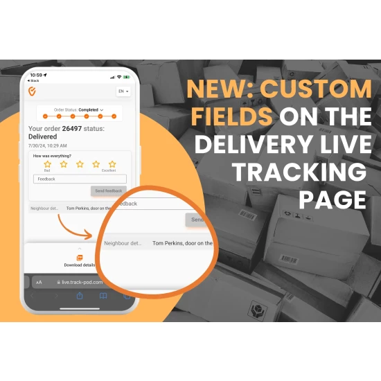track_pod's tweet photo. New: Custom Fields for the Delivery Live Tracking Page https://t.co/pey5Ft9ASw https://t.co/DDMAciCviZ