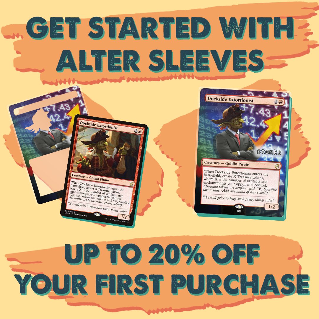 Never tried out Alter Sleeves and just need that small push? Newly registered users get 10% off their first purchase plus 10% off for signing up to our newsletter!

Visit us at AlterSleeves.com!

#magicthegathering #mtg #mtgalter #mtgalters #magictcg #edh #altersleeves