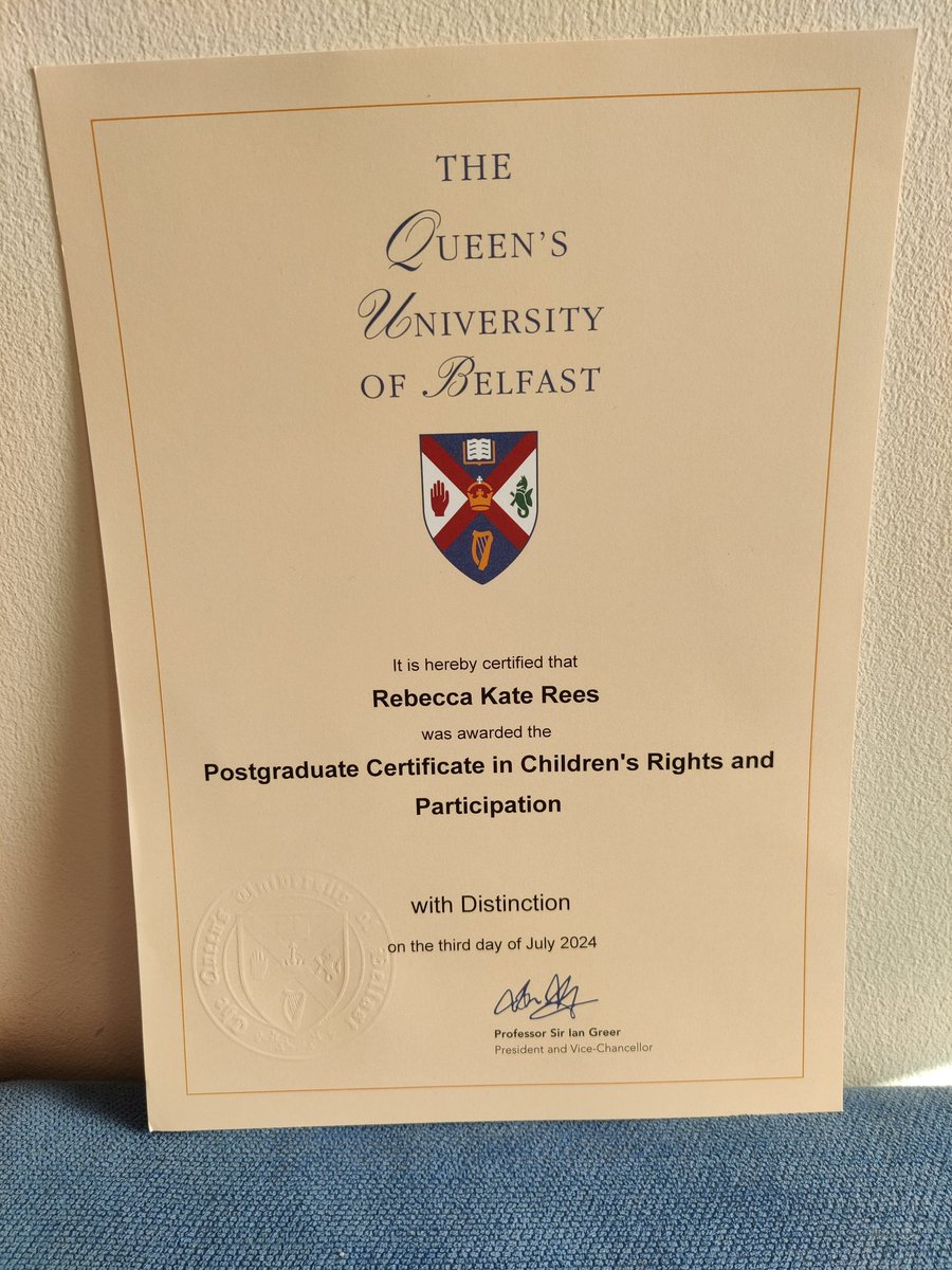 Rebecca Rees (@bexkrees97) on Twitter photo Proud of my wee Postgrad Cert in Children's Rights and Participation from <a href="/QUBelfast/">Queen's University Belfast 🎓</a> <a href="/ChildRightsQUB/">Children'sRightsQUB</a> to support my rights development work for <a href="/BarnardosScot/">Barnardo's Scotland</a>
Thanks to wonderful course mates and <a href="/BronaghByrneQUB/">Bronagh Byrne</a>, @ProfLauraLundy <a href="/CorrML/">Mary-Louise Corr</a> for an interesting and challenging year. Proud of my wee Postgrad Cert in Children's Rights and Participation from <a href="/QUBelfast/">Queen's University Belfast 🎓</a> <a href="/ChildRightsQUB/">Children'sRightsQUB</a> to support my rights development work for <a href="/BarnardosScot/">Barnardo's Scotland</a>
Thanks to wonderful course mates and <a href="/BronaghByrneQUB/">Bronagh Byrne</a>, @ProfLauraLundy <a href="/CorrML/">Mary-Louise Corr</a> for an interesting and challenging year.
