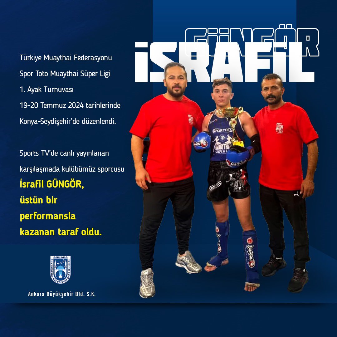 Türkiye Muaythai Federasyonu Spor Toto Muaythai Süper Ligi 1. Ayak Turnuvası 19-20 Temmuz 2024 Konya-Seydişehir’de
Sports TV’de canlı yayınlanan karşılaşmada kulübümüz sporcusu İsrafil GÜNGÖR,üstün bir performansla kazanan taraf oldu.
<a href="/mansuryavas06/">Mansur Yavaş</a> 
<a href="/cevdettoptas/">Cevdet TOPTAŞ</a> 
<a href="/atak06mehmet/">Mehmet ATAK</a>