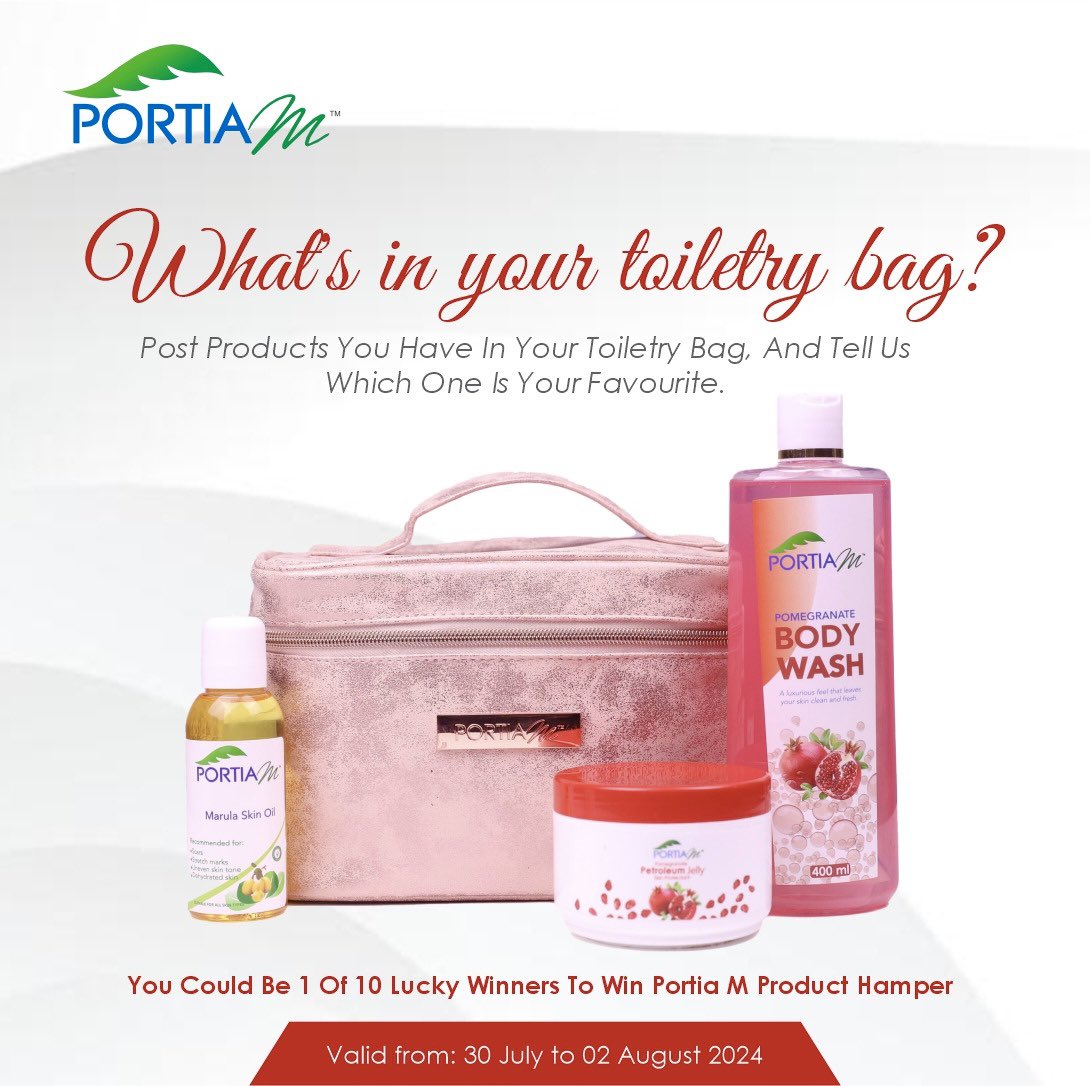 PortiaM_Skin's tweet photo. Glowers it’s giveaway time 🎁💃🕺✨
-Post Products You Have In Your Toiletry Bag, And Tell Us Which One Is Your Favourite.
-Follow our page, RT the post.
-Tag us and use the hashtags
Giveaway closes 2 August. 👏🎁
#PortiaMSkinCare
#ShareTheGlow
#WinWithPortiaM https://t.co/JwW7LnNvZr