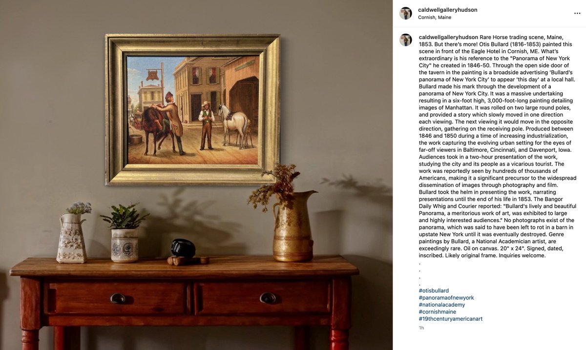 TheCaldGall's tweet photo. Rare as it gets. Great 1853 work with significant historic importance by Otis Bullard (1816-1853). The National Academician was rare in terms of output, and this work references within the painting his Panorama of New York. Inquiries welcome. https://t.co/7qCqXx7n5B