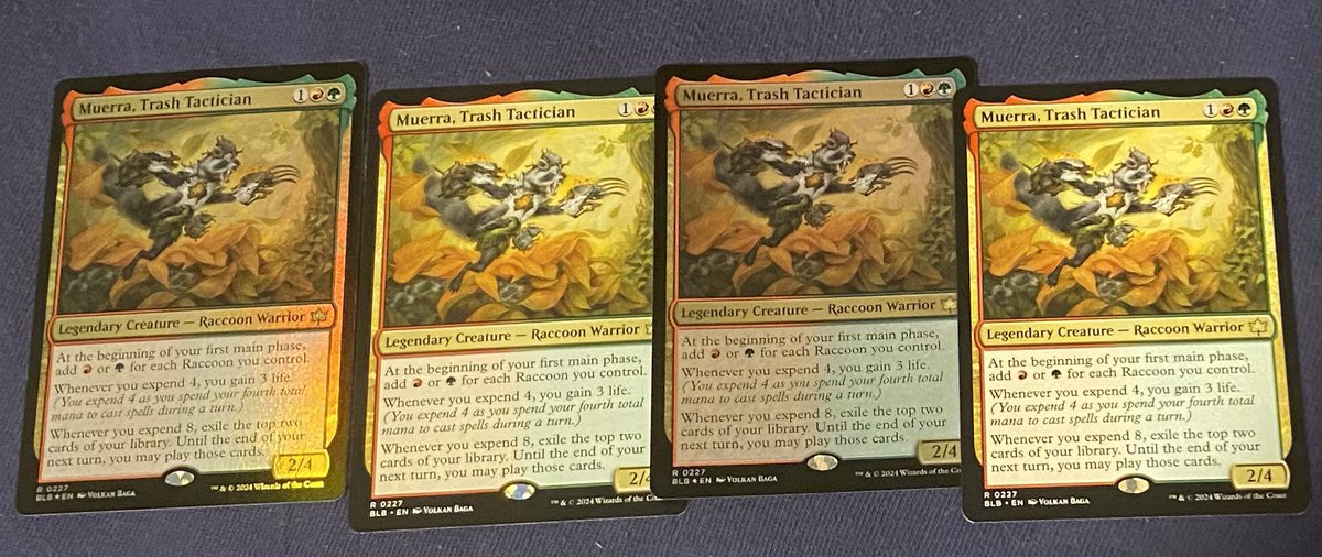 MagicTortle's tweet photo. I got the mtg Bloomburrow set and whilst unpacking my friend @Ang2lWolf told me she really wanted to get Muerra, Trash Tactician but she sadly did5 get it. What she did get was three copies of Fecund Greenshell a card I wanted but instead…. well I think the picture will explain. https://t.co/P2gRXzOria