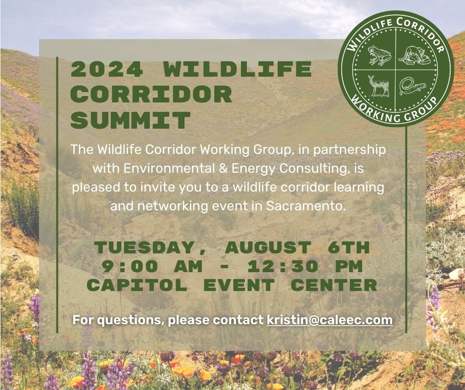 Join us in ONE WEEK for the annual Wildlife Corridor Working Group Summit! Hear from <a href="/SenJoshBecker/">Senator Josh Becker</a> as he accepts the Legislator of the Year award for all his hard work preserving our natural environment. Don’t miss out, register here: forms.gle/WvYsF5vteHVjeN…