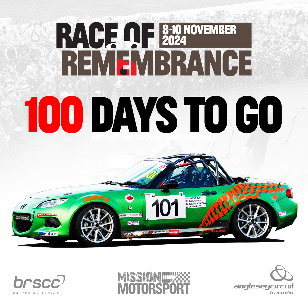 In 100 days, we'll be descending upon <a href="/angleseycircuit/">Anglesey Circuit</a> with <a href="/BrsccHQ/">BRSCC</a> &amp; the wider motorsport community to pay tribute to our fallen with a special pitlane Service of Remembrance with an endurance race attached. Join us &amp; register your race entry here: racehub.brscc.co.uk