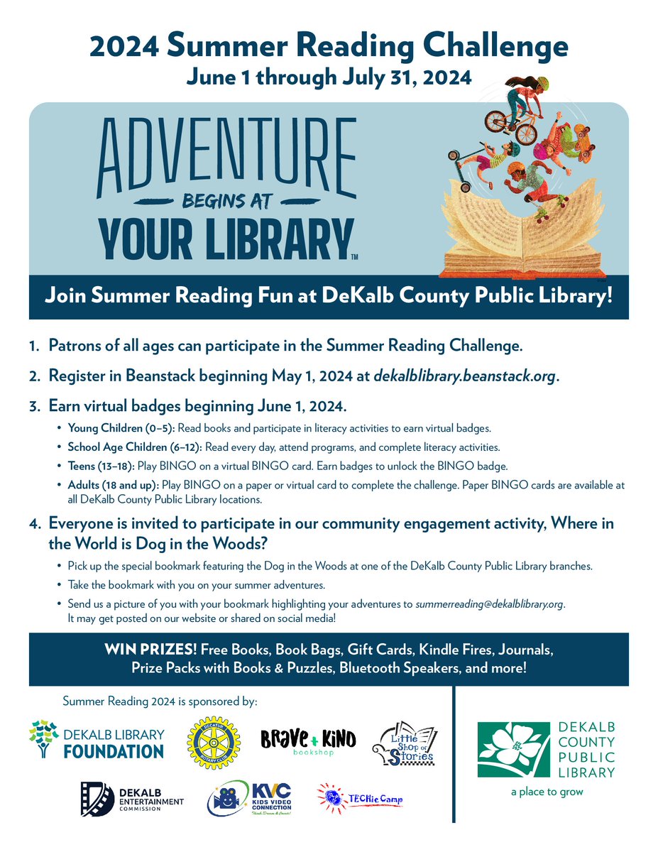 DunwLibr's tweet image. Summer Reading ends soon! Remember to log your reading time in @zoobeanreads for @dekalblibrary.
You could win prizes! 
dekalblibrary.org/news/summer-re…
#AdventureBeginsAtYourLibrary  
#LaAventuraComienzaEnTuBiblioteca