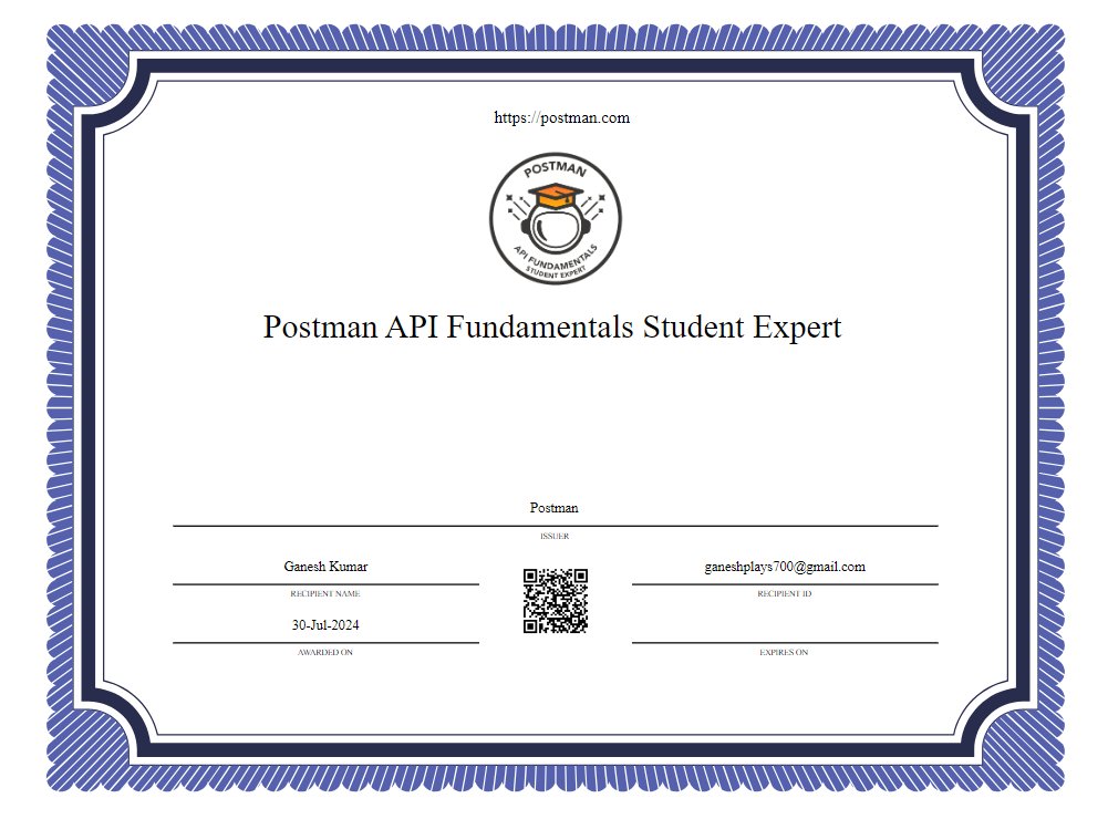 codewithganesh's tweet image. Postman API Fundamentals Student Expert 
- The crucial role of APIs in modern software. 
- Practical skills for using Postman to work with APIs. 
- How to integrate APIs into applications effectively.
@ialimustufa #PostmanStudent
@getpostman  @girlscriptsoc
