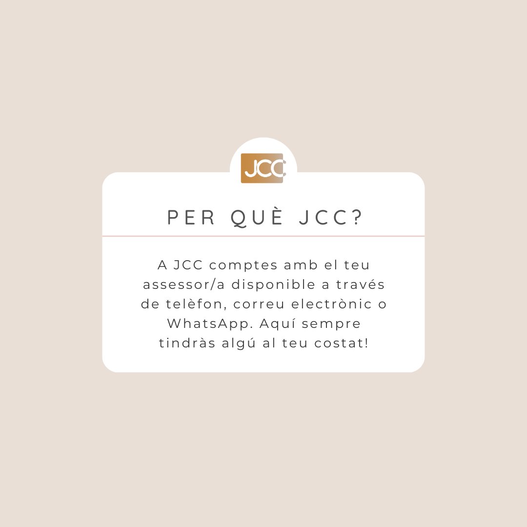jcastellsagues's tweet photo. A JCC comptes amb el teu assessor/a disponible a través de telèfon, correu electrònic o WhatsApp. Aquí sempre tindràs algú al teu costat!

#perquèjcc #jcc #jcctelecomunicacions #assessor #proximitat https://t.co/zilObVC9Af
