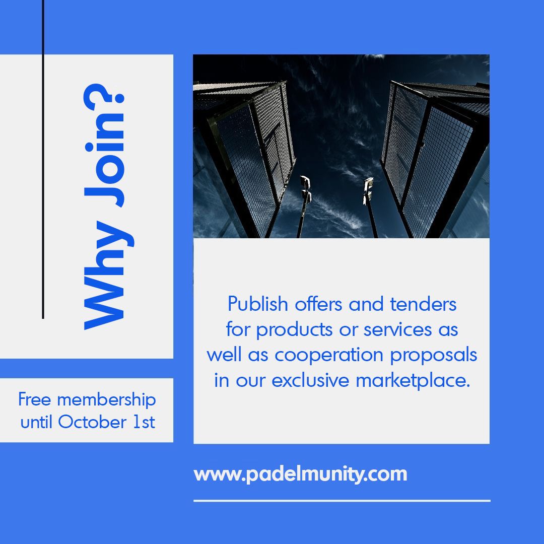 Únete a Padelmunity y podrás mostrar tu empresa, servicios, productos y propuestas al resto de empresas del sector.

Inicia contactos directos y recibe solicitudes de contacto de los responsables de cada empresa.

Período de prueba gratuito hasta el 1 de octubre.