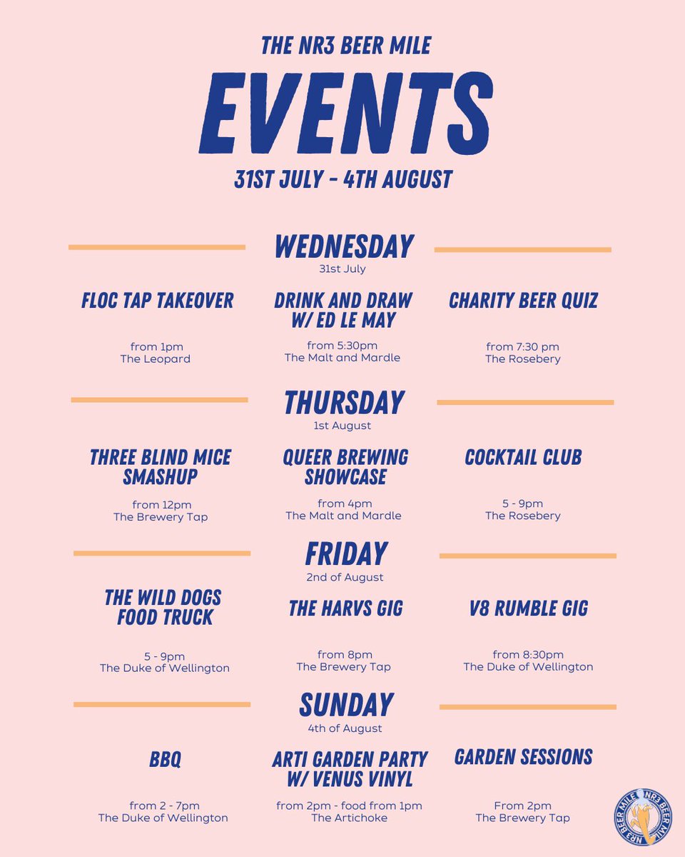 IT ALL KICKS OFF TOMORROW … are you ready? 🎉

Loads of events, a mile-long pub trail and the chance to get your hands on our 2024 NR3 Beer Mile pin badges. 

Pick up a booklet from participating pubs to get started!

#nr3beermile #nr3theplacetobe