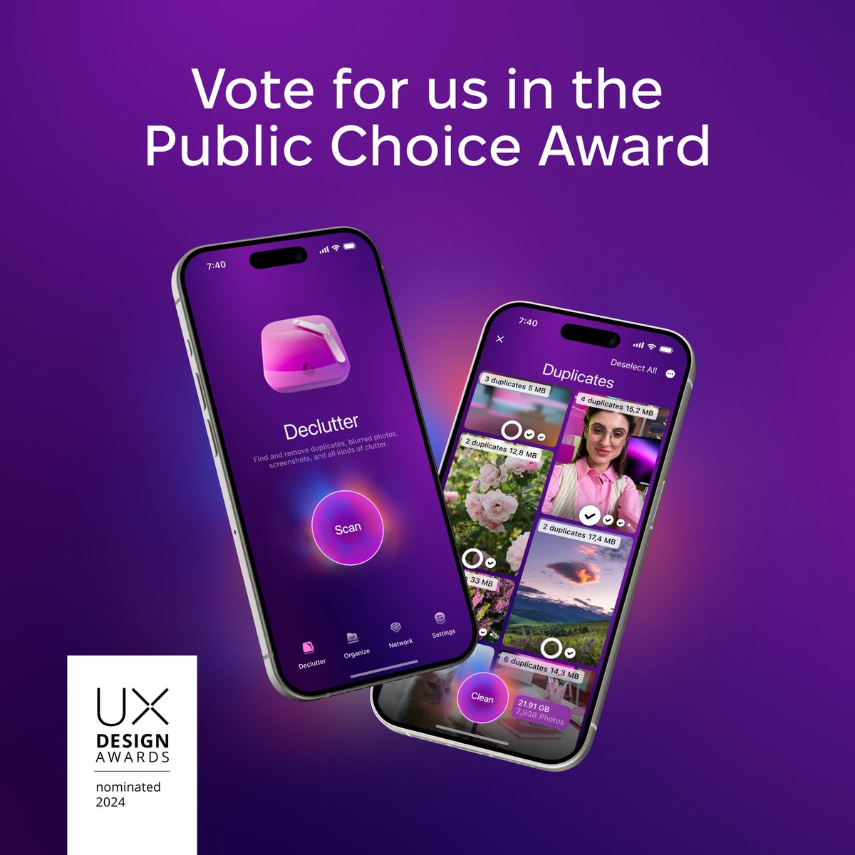 cleanmyphone's tweet photo. We're excited to announce that CleanMy®Phone by @MacPaw has been nominated for a top @uxdawards!
That means the world to us, and your vote counts as well.

Please vote for CleanMy®Phone in the Public Choice Award to help us celebrate innovation: https://t.co/CUs72meuyT https://t.co/9OtpINWMSH