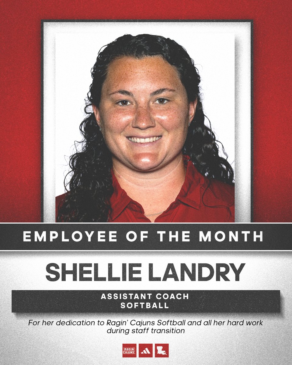 𝗘𝗠𝗣𝗟𝗢𝗬𝗘𝗘 𝗢𝗙 𝗧𝗛𝗘 𝗠𝗢𝗡𝗧𝗛  

Shellie Landry was nominated for her hard work, commitment, and dedication to Ragin' Cajuns Softball 🥎

#GeauxCajuns