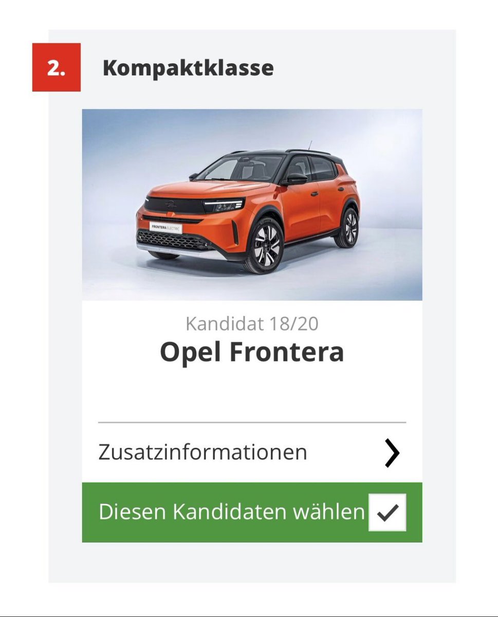 Endspurt! Noch bis kommenden Sonntag könnt Ihr beim „Goldenen Lenkrad“ für den #Opel #Grandland &amp; #Frontera stimmen: lnkd.in/erGgAThf

<a href="/BILDamSONNTAG/">BILD am SONNTAG</a> verleiht  „Das Goldene Lenkrad“ seit 1976 - ab 2009 mit #AutoBild. Opel konnte schon 20 x gewinnen… Jede Stimme zählt! 🙏
