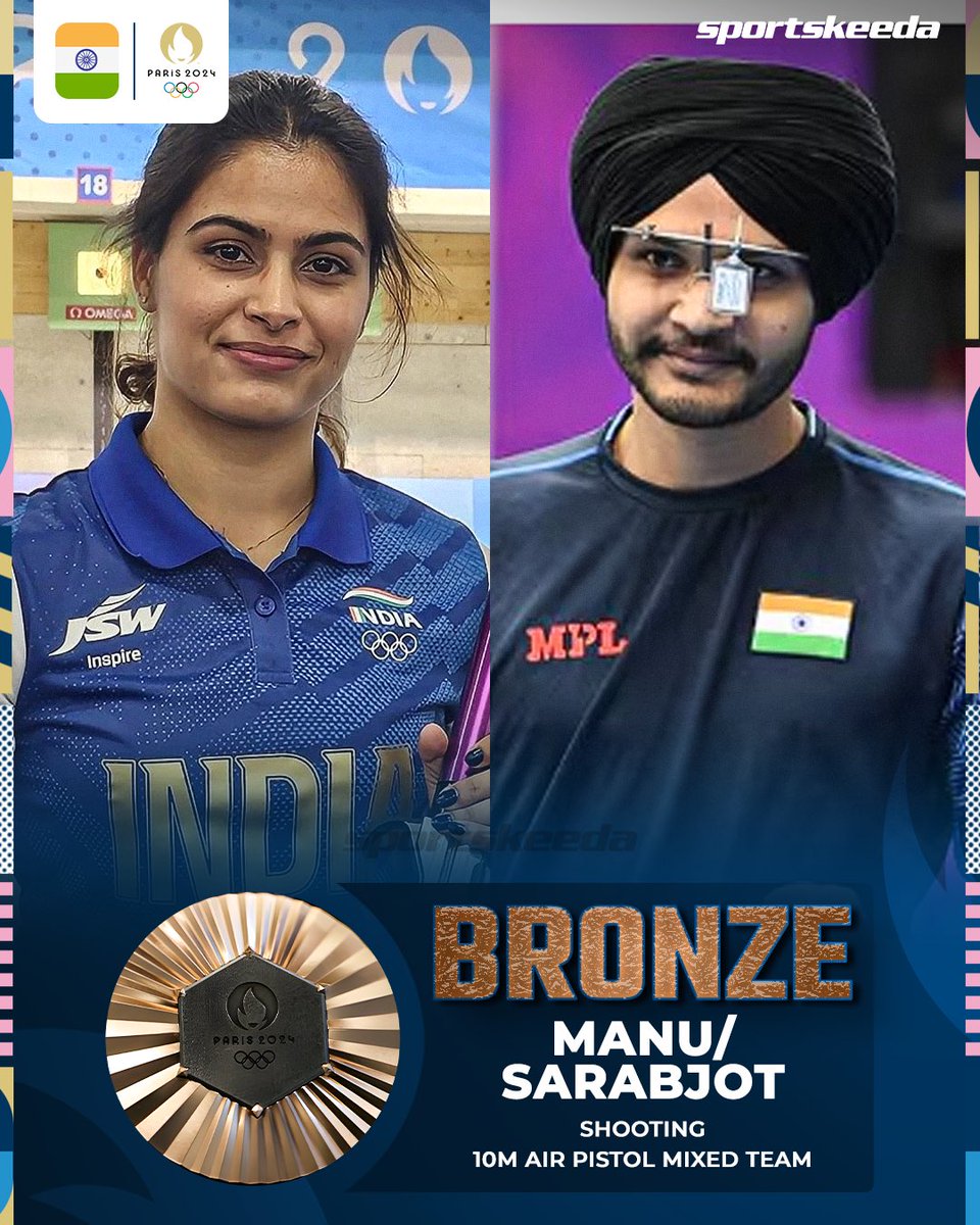 पेरिस ओलंपिक के 10 मीटर एयर पिस्टल मिक्स्ड टीम इवेंट में ब्रॉन्ज मेडल 🥉जीतने पर मनु भाकर और सरबजोत स‍िंह को हार्दिक बधाई। आप दोनों के शानदार प्रदर्शन ने न केवल लक्ष्य को भेदा, बल्कि हमारे देश को अपार गौरव भी दिलाया है।
#OlympicGamesParis2024 
<a href="/realmanubhaker/">Manu Bhaker🇮🇳</a> <a href="/Sarabjotsingh30/">Sarabjot Singh</a>