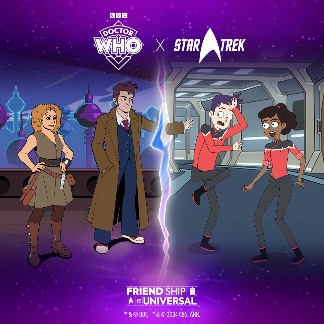 Worlds collide in an epic crossover event between #DoctorWho and Star Trek! Don't miss the limited time event on 'Doctor Who: Lost in Time' and 'Star Trek: Lower Decks' mobile games from 1st August ❤️❤️➕🖖 #IntergalacticFriendshipDay