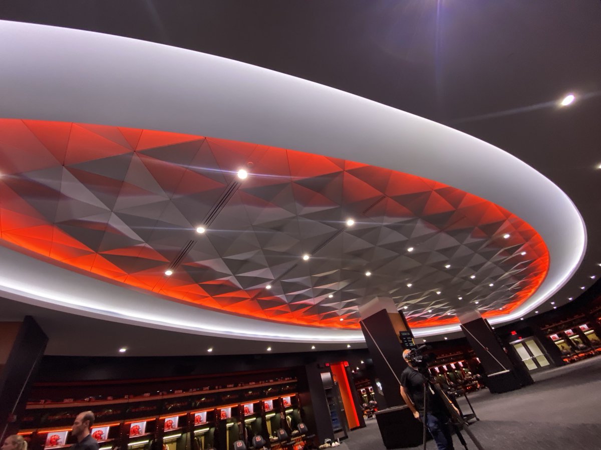 ByJayMorrison's tweet photo. The CEO of the Longhorn Locker Co. said his proudest feature is the football-shaped ceiling, which he said members of the #Bengals brass said they loved and “will be on the ring when they win the Super Bowl.” https://t.co/wUeyrwXGoI