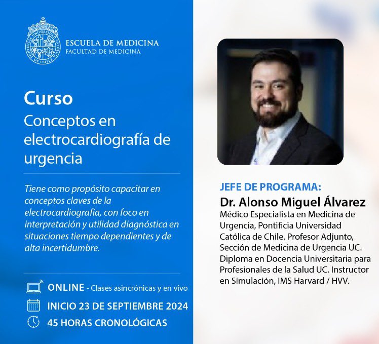 Porque ustedes lo pidieron!! 😃

Nueva versión del curso: Conceptos en Electrocardiografia de urgencia
Inicio 23 de septiembre 2024

Inscripciones abiertas 
👉 educacioncontinua.uc.cl/programas/conc…