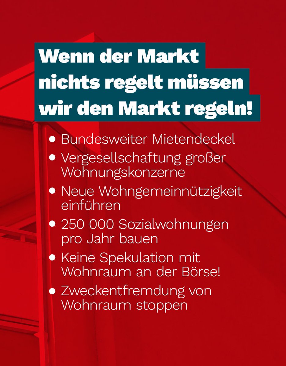 Der Ratschlag von Bauministerin #Geywitz (SPD), wegen der explodierenden Mieten aufs Land zu  ziehen ist das Eingeständnis eines Scheiterns. Für uns ist klar: Wenn der Markt nichts regelt, müssen wir den Markt regeln!