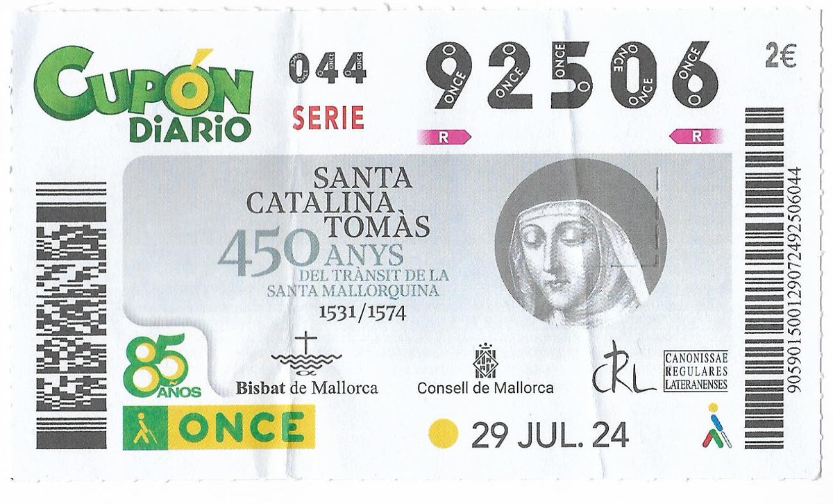 hermano_lorenzo's tweet photo. Un gran #acierto de la #ONCE el de dedicar el #cupón de #ayer a #Santa #Catalina #Thomàs...
Un gran #encert de s'ONCE es de dedicar es #cupó d'#ahir a Santa Catalina Thomàs... https://t.co/Be4I17VNXc