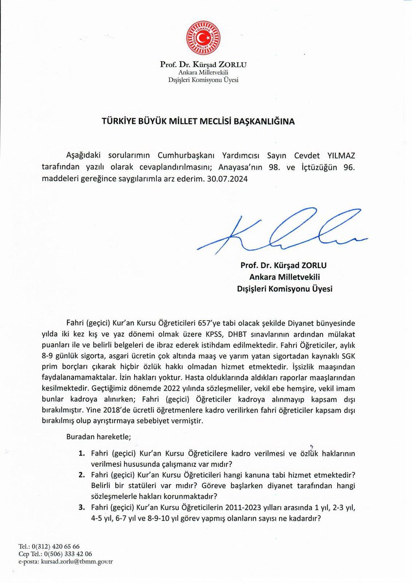 ⭕️İstihdamda ve özellikle kamuda çok yönlü problemler sürüyor. Pek çok hak kaybı yaşayan, hak ettiği özlük haklarına kavuşamayan farklı kesimlerle karşılaşıyorsunuz.

❗️Bunlardan biri de Fahri (geçici) Kuran Kursu Öğreticileri…

📌657ʼye tabi olacak şekilde #Diyanet bünyesinde