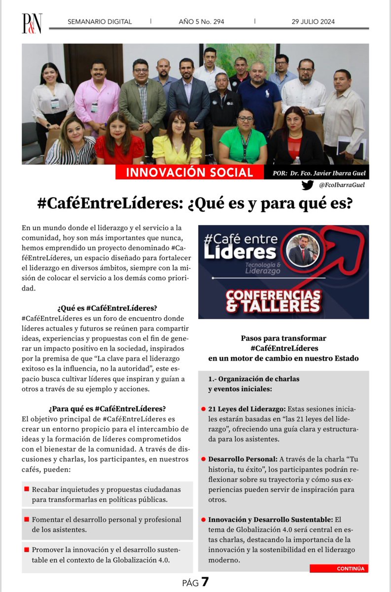 FcoIbarraGuel's tweet photo. “#CaféEntreLíderes: ¿Qué es y para qué?” mi colaboración esta semana en @PoliticaNegocio 

#CaféEntreLíderes, un espacio en el buscamos fortalecer el liderazgo en los diferentes ámbitos, colocando siempre el servicio a los demás.

Les invito a conocer más sobre ello 👇 https://t.co/Dk6xI321tv