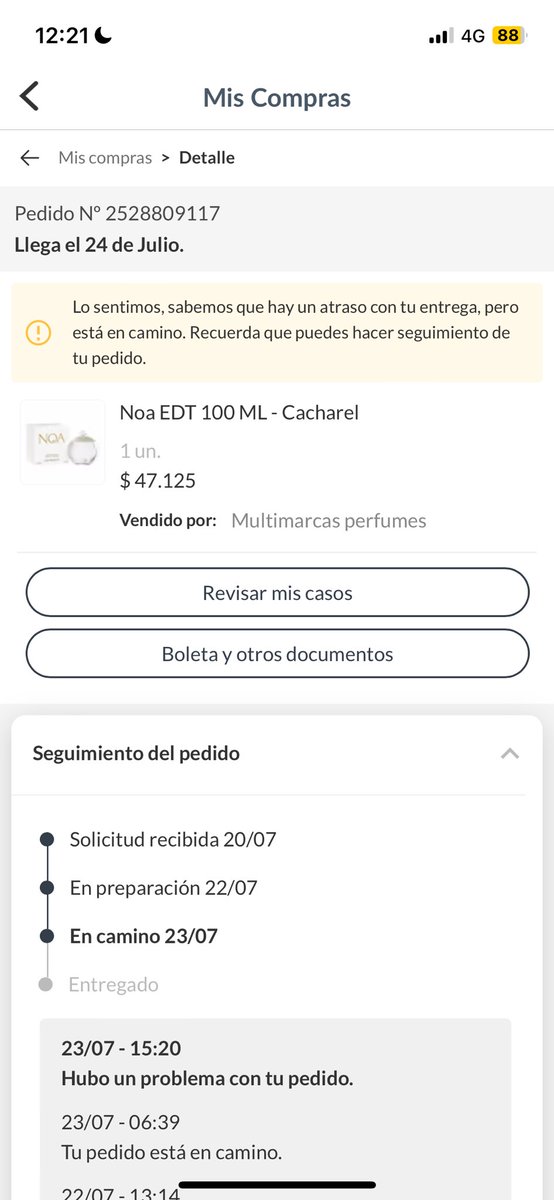 sisip1's tweet photo. @FalabellaAyuda @SERNAC como pueden decir que el pedido está en camino, si debía llegar el 23/07, y siendo 30/07 aún no lo recibo. Para rematar, dice que se demoran 10 días hábiles en resolver desde que reclamé😡 https://t.co/4LuXYEoefD