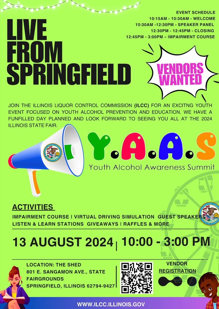 The Illinois Liquor Control Commission is launching their Youth Alcohol Awareness Summit (YAAS) at this year’s Illinois State Fair! This summit aims to educate young people from 7th grade through college on the dangers of alcohol abuse.