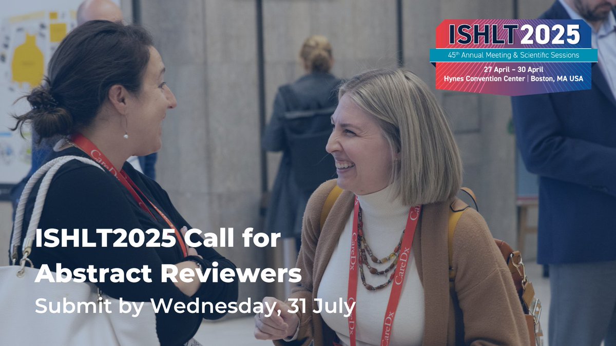 Calling all #ISHLTMembers 📢 Apply to serve as an Abstract Reviewer for #ISHLT2025 by TOMORROW, 31 July at 11:59 p.m. ET. ⏰ 

This is a great opportunity to volunteer for the Society at any stage in your career. Learn more and apply at 🔗 bit.ly/3LMu53C 📖