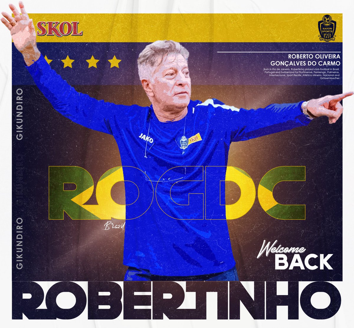 Gikundirocommun's tweet photo. 🏆 Welcome Back, Robertinho!
Our beloved Rayon Sports FC is about to level up with the return of the legendary Brazilian coach, Roberto Oliveira Gonçalves do Carmo, aka Robertinho! We're beyond excited to see his tactical genius back in action on our home turf. https://t.co/oUuVCyn9JQ