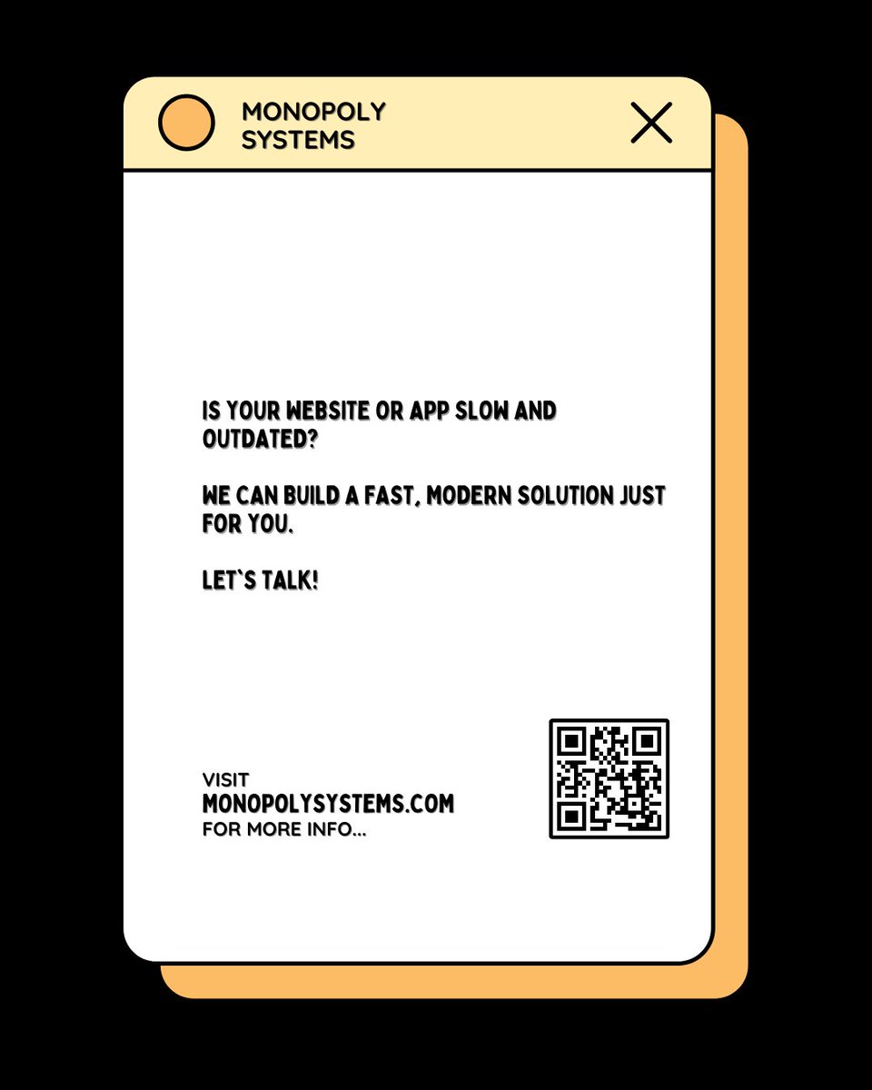 MonopolySystems's tweet photo. Is your website or app slow and outdated?
We can build a fast, modern solution just for you.
Let's talk!
#SoftwareDevelopment #WebDevelopment #AppDevelopment #UXDesign #DigitalMarketing #Digital
#App #Wesbite #Flyers #satna #madhyapradesh #india https://t.co/d5QnfKtWIP