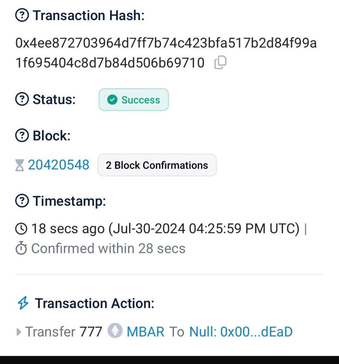 MEMESTANDARDETH's tweet photo. First burn completed on #mbar 🚀.Hurry and grab your mbars before we burn more. #btc #eth #crypto https://t.co/uRuH4C9XoY