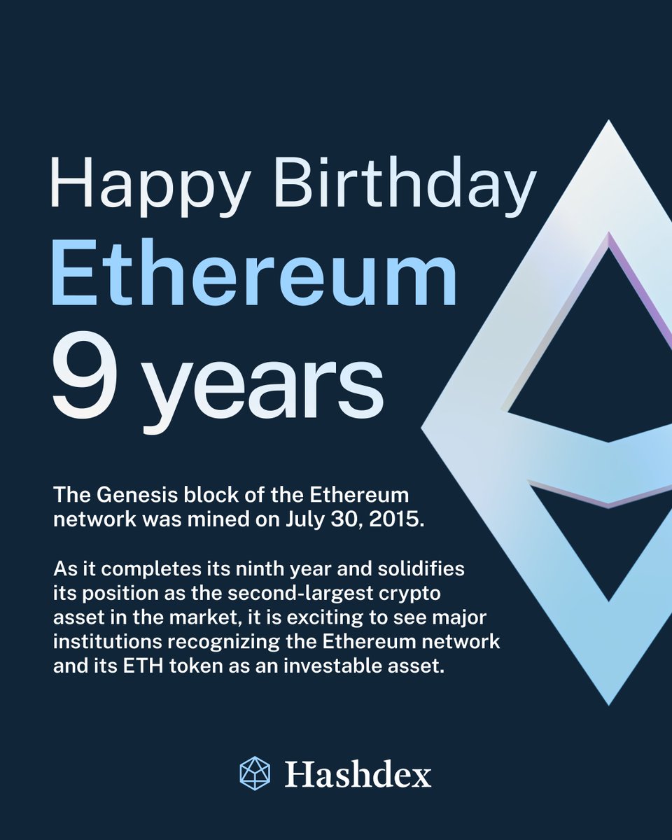 Happy birthday, Ethereum! 🎂🥳 The Genesis block of #Ethereum was mined in  2015 as the foundation for its #blockchain. It established the initial  supply and distribution of the ETH token, allocating Ether