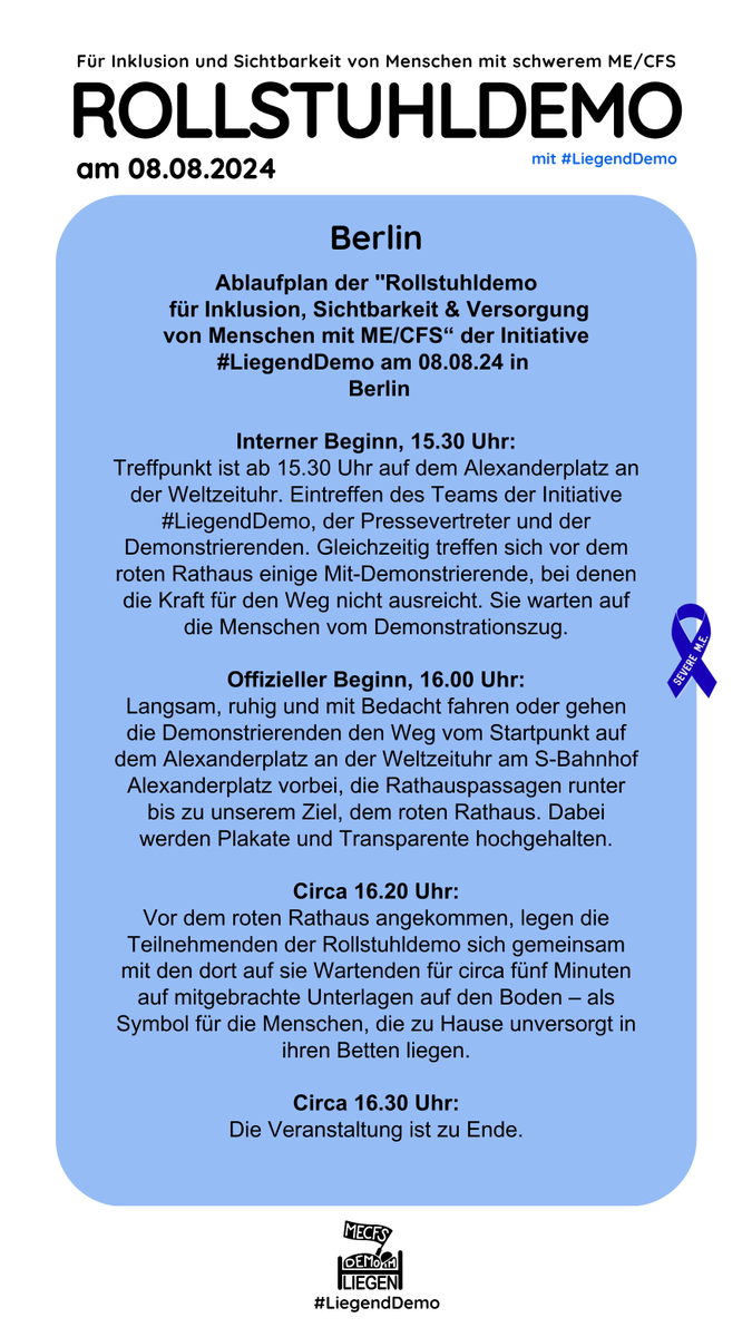 LiegendDemo's tweet photo. Ablaufplan für unsere #Rollstuhldemo am 08.08. in #Berlin
#chronischkrank #bettlägerig #schwerkrank #Reizintoleranz #Mobilität #Behinderung #BerlinDemo #BerlinEvents #BerlinVeranstaltung
#severemeawarenessday0808 #severemeawarenessday2024 #LiegendDemo #LongCovid #MECFS #LongCov https://t.co/R0krHXFeOa