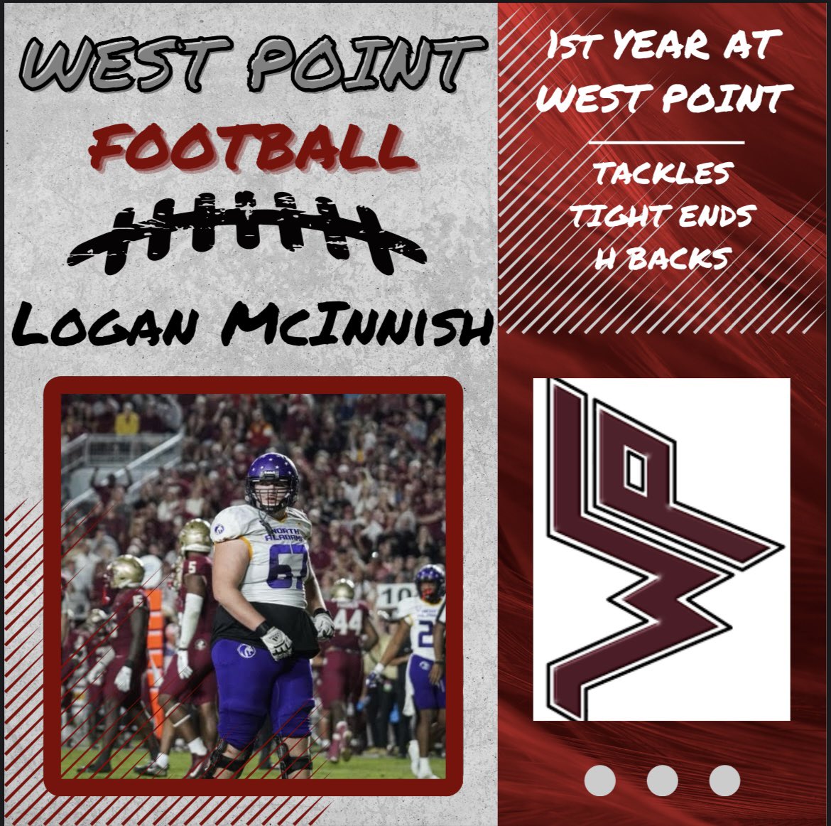 WPWarriorsFB's tweet image. 2024 Coaching Staff: Logan McInnish. Coach McInnish is a recent graduate of UNA, where he was a starter for the Lions offensive line. Coach McInnish will be coaching the offensive line, focusing on tackles, tight ends and H-backs.