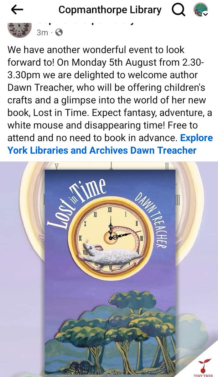 DSquiffy's tweet image. I&apos;m taking Lost In Time to Copmanthorpe library York on Monday.
@TinyTreeBooks 
@books_north 
#bookevent
@exploreyork 
#libraryevents
#summerreading