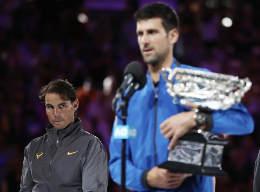 Crazy facts about the Novak Djokovic-Rafa Nadal rivalry:

2008: the last time Nadal beat Djokovic on a grass court
2010: the last time Nadal beat Djokovic on an indoor hard court
2013: the last time Nadal beat Djokovic on an outdoor hard court
2013: the last time Nadal won a set