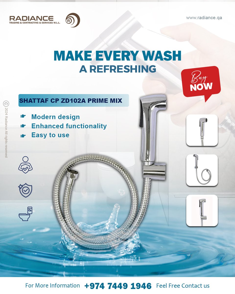 Radiance Qatar introduces the new Shattaf 🛁 💧CP ZD102A Prime Mix, a high-quality bathroom fixture that provides efficient and reliable function. Optimize your bathroom experience!

For further information, 🛒👇🏻
Visit radiance.qa or
call +974 7449 1946.