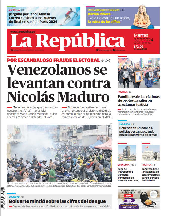 🗞 ¡Buenos días! 👋 Esta es nuestra portada de hoy, martes 30 de julio de 2024 📰

➡️ Recuerda que también puedes leer nuestra versión impresa aquí: bit.ly/3VeOX8S