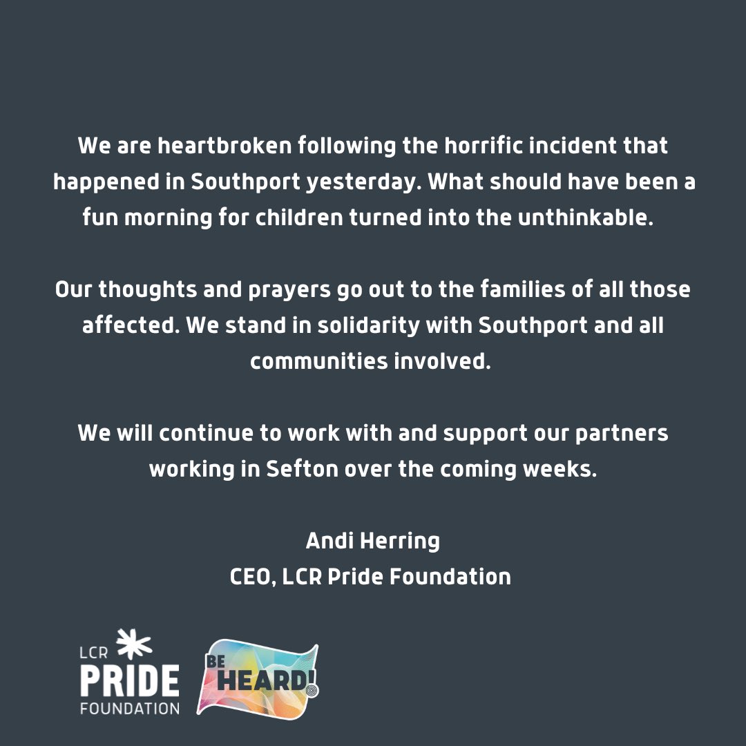 Our deepest sympathies and thoughts to everyone affected by the terrible tragedy in Southport yesterday 💔