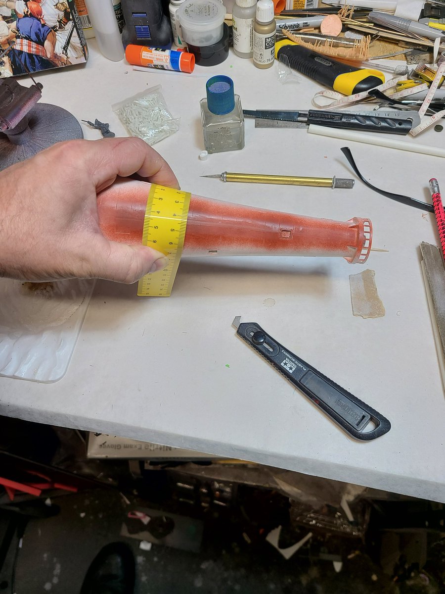 bhp99's tweet image. Some sanding and primer on the lighthouse and broke out the flexible ruler to rescribe the panel lines.  #AtlantisModels #lighthouse #blackbeardpirates #scalemodel #Atlantis